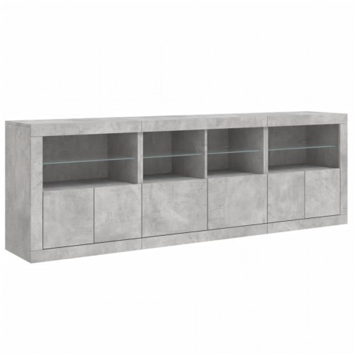 Skænk med LED-lys 202x37x67 cm betongrå