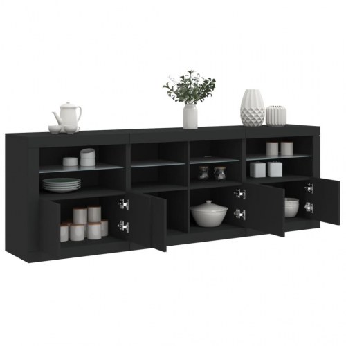 Skænk med LED-lys 202x37x67 cm sort