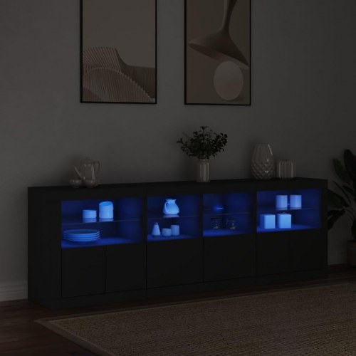 Skænk med LED-lys 202x37x67 cm sort