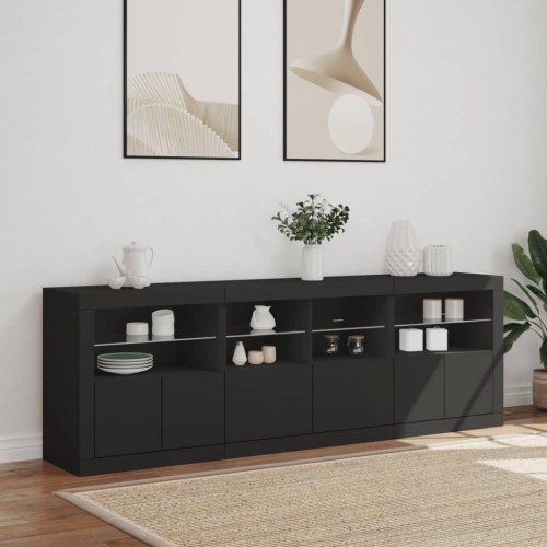 Skænk med LED-lys 202x37x67 cm sort