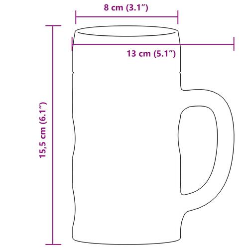 Ølglas 6 stk. med håndtag 500 ml