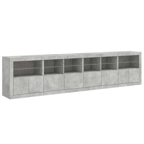 Skænk med LED-lys 283x37x67 cm betongrå