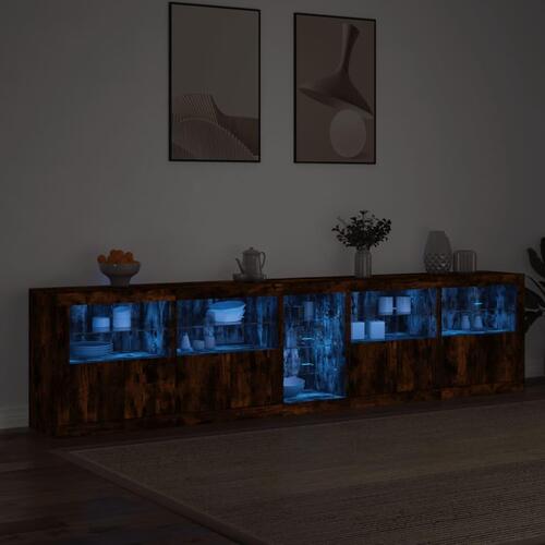Skænk med LED-lys 283x37x67 cm røget egetræsfarve
