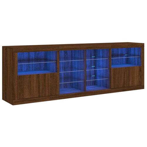 Skænk med LED-lys 202x37x67 cm brun egetræsfarve