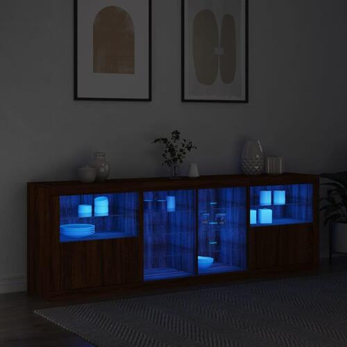 Skænk med LED-lys 202x37x67 cm brun egetræsfarve