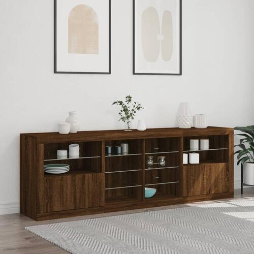 Skænk med LED-lys 202x37x67 cm brun egetræsfarve