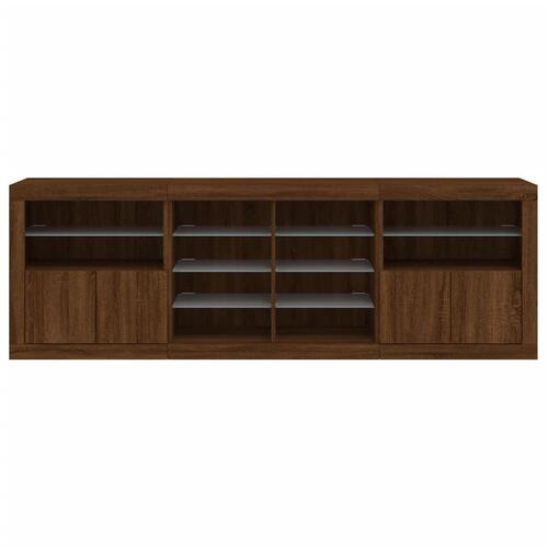 Skænk med LED-lys 202x37x67 cm brun egetræsfarve