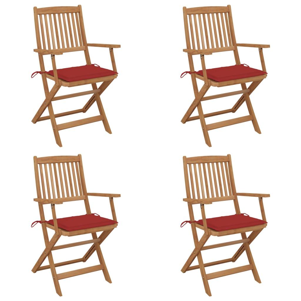 Foldbare havestole 4 stk. med hynder massivt akacietræ