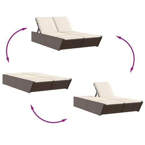 Solseng med hynder polyrattan brun