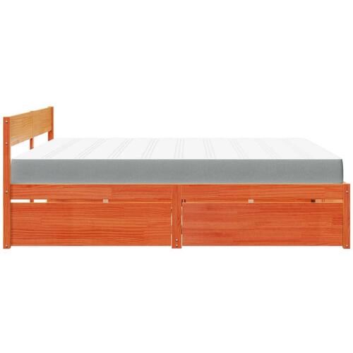 Seng med skuffer og madras 180x200 cm massivt fyr gyldenbrun