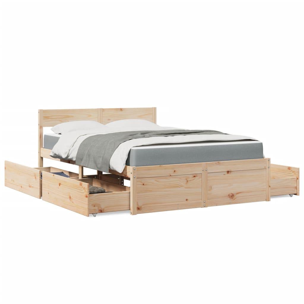 Seng med skuffer og madras 120x190 cm massivt fyrretræ