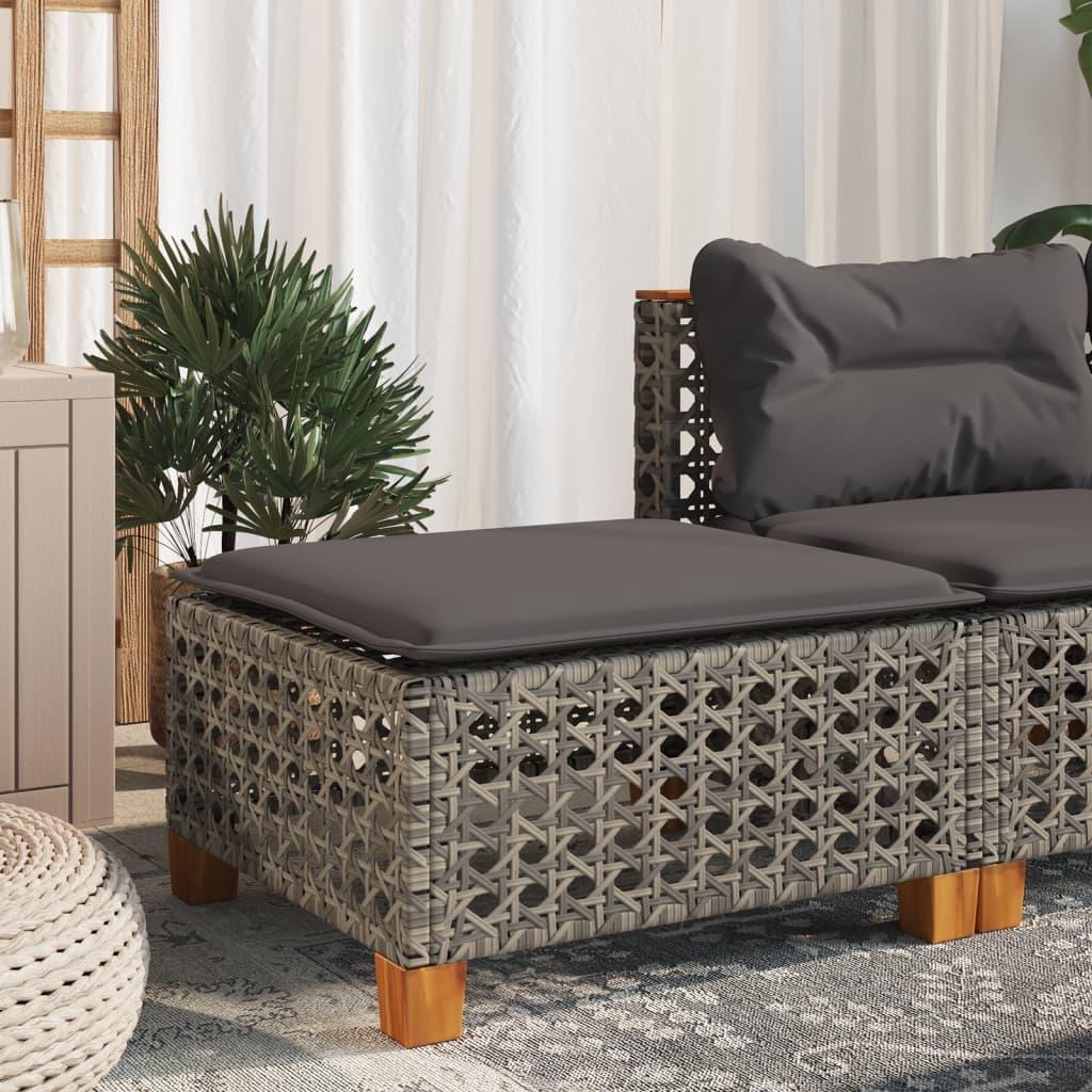 Haveskammel med hynde 63,5x56x32 cm polyrattan grå