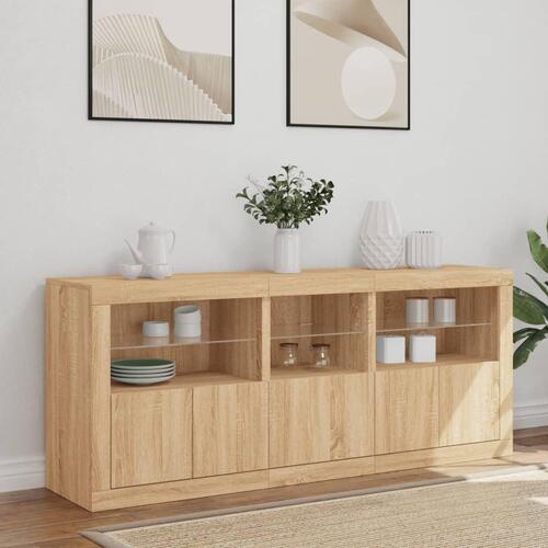 Skænk med LED-lys 162x37x67 cm sonoma-eg