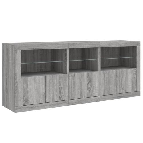 Skænk med LED-lys 162x35x75 cm grå sonoma-eg
