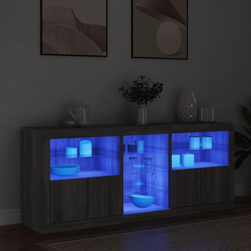 Skænk med LED-lys 162x35x75 cm grå sonoma-eg