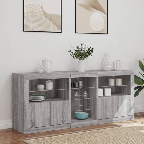 Skænk med LED-lys 162x35x75 cm grå sonoma-eg