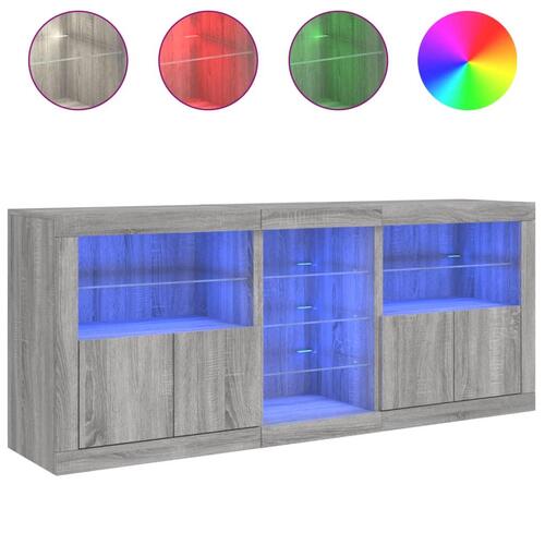 Skænk med LED-lys 162x35x75 cm grå sonoma-eg