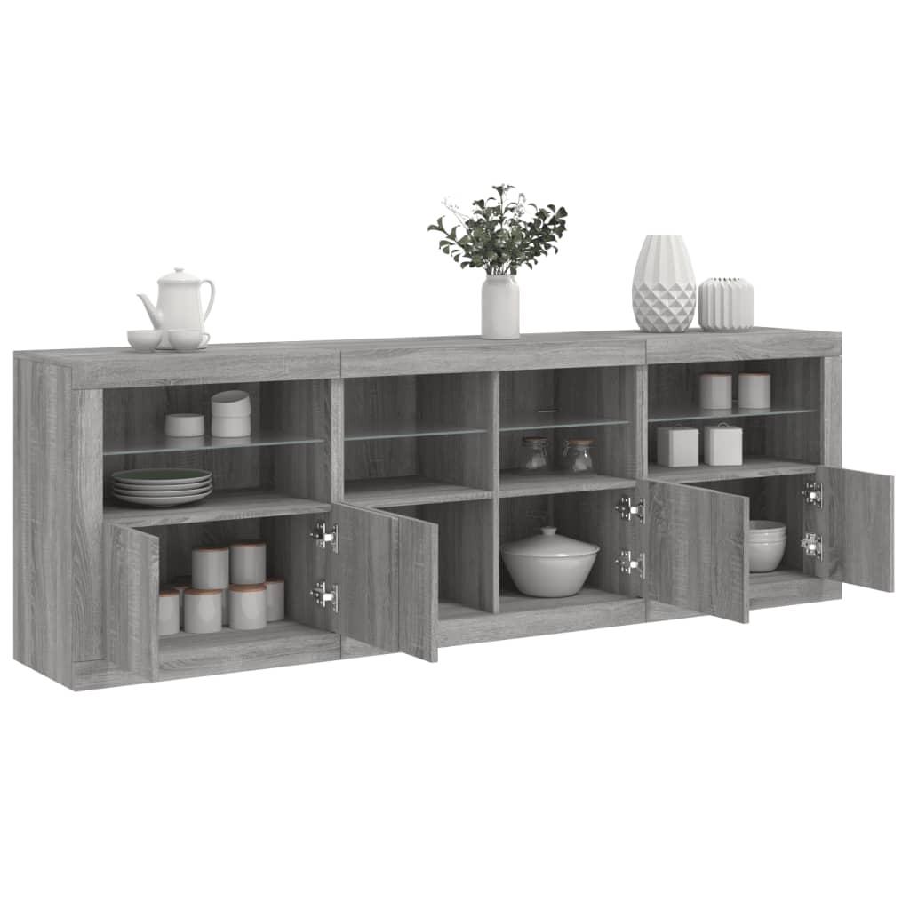 Skænk med LED-lys 202x37x67 cm grå sonoma-eg billede