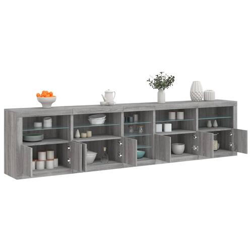 Skænk med LED-lys 283x37x67 cm grå sonoma-eg