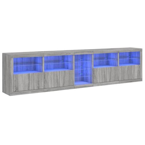 Skænk med LED-lys 283x37x67 cm grå sonoma-eg