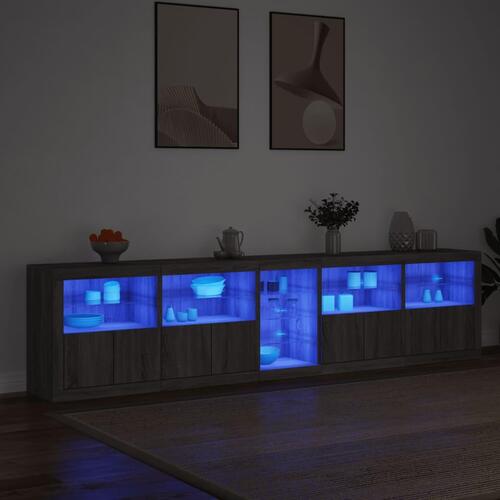 Skænk med LED-lys 283x37x67 cm grå sonoma-eg