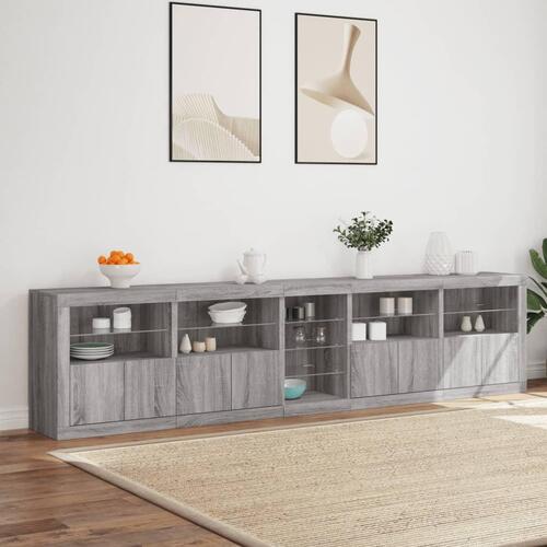 Skænk med LED-lys 283x37x67 cm grå sonoma-eg