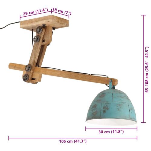 Loftlampe 105x30x65-108 25 W E27 patineret blå