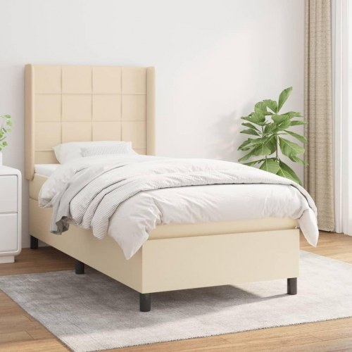 Kontinentalseng med madras 90×200 cm - stof, cremefarvet