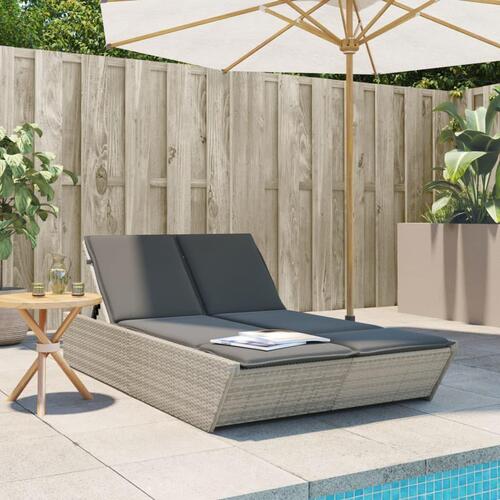 Solseng med hynder polyrattan lysegrå