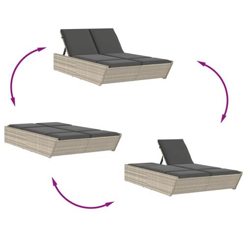 Solseng med hynder polyrattan lysegrå