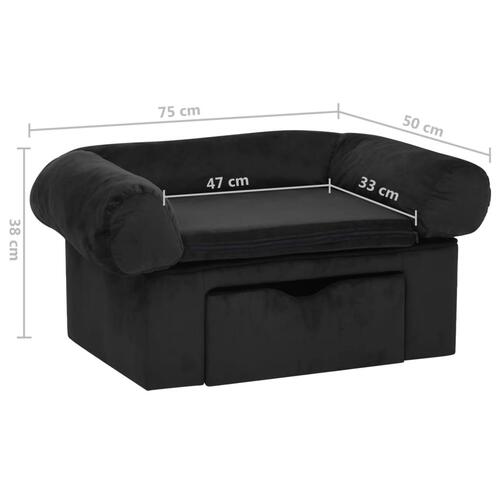 Hundesofa med skuffe 75x50x38 cm plys sort