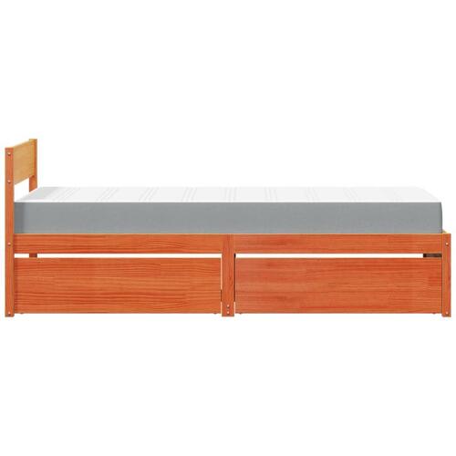 Seng med skuffer og madras 100x200 cm massivt fyr gyldenbrun