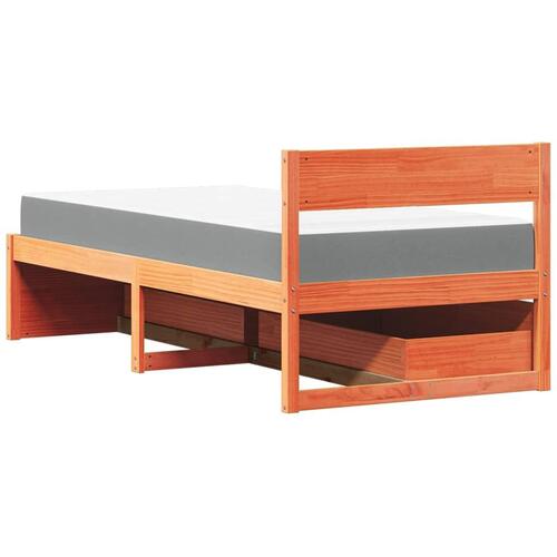Seng med skuffer og madras 100x200 cm massivt fyr gyldenbrun