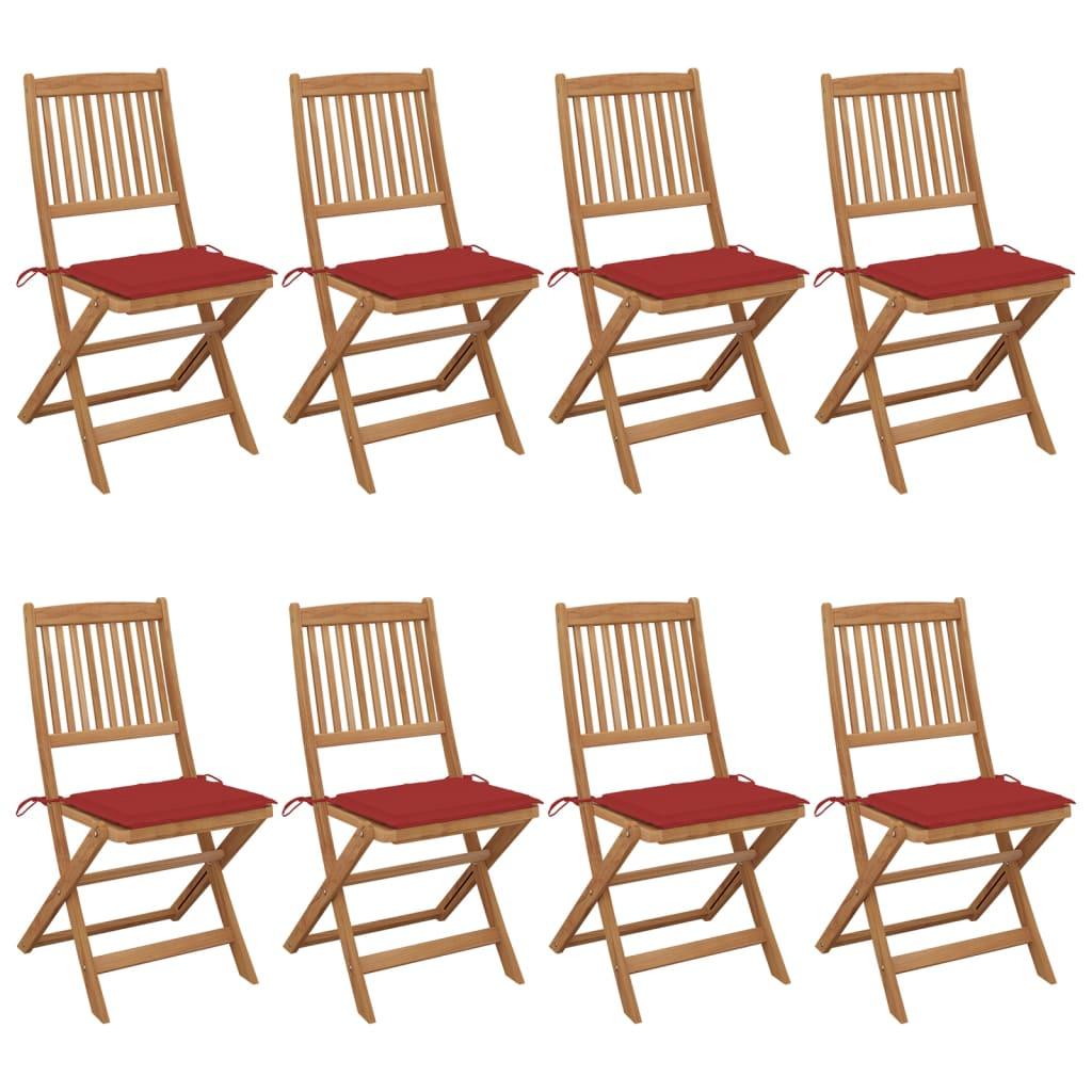 Foldbare havestole 8 stk. med hynder massivt akacietræ