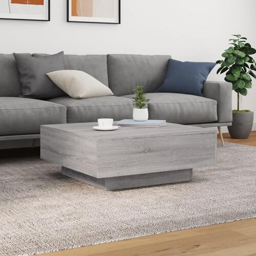 Sofabord med LED-lys 80x80x31 cm grå sonoma-eg