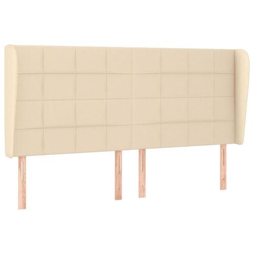 Sengegavl med kanter 183x23x118/128 cm stof cremefarvet