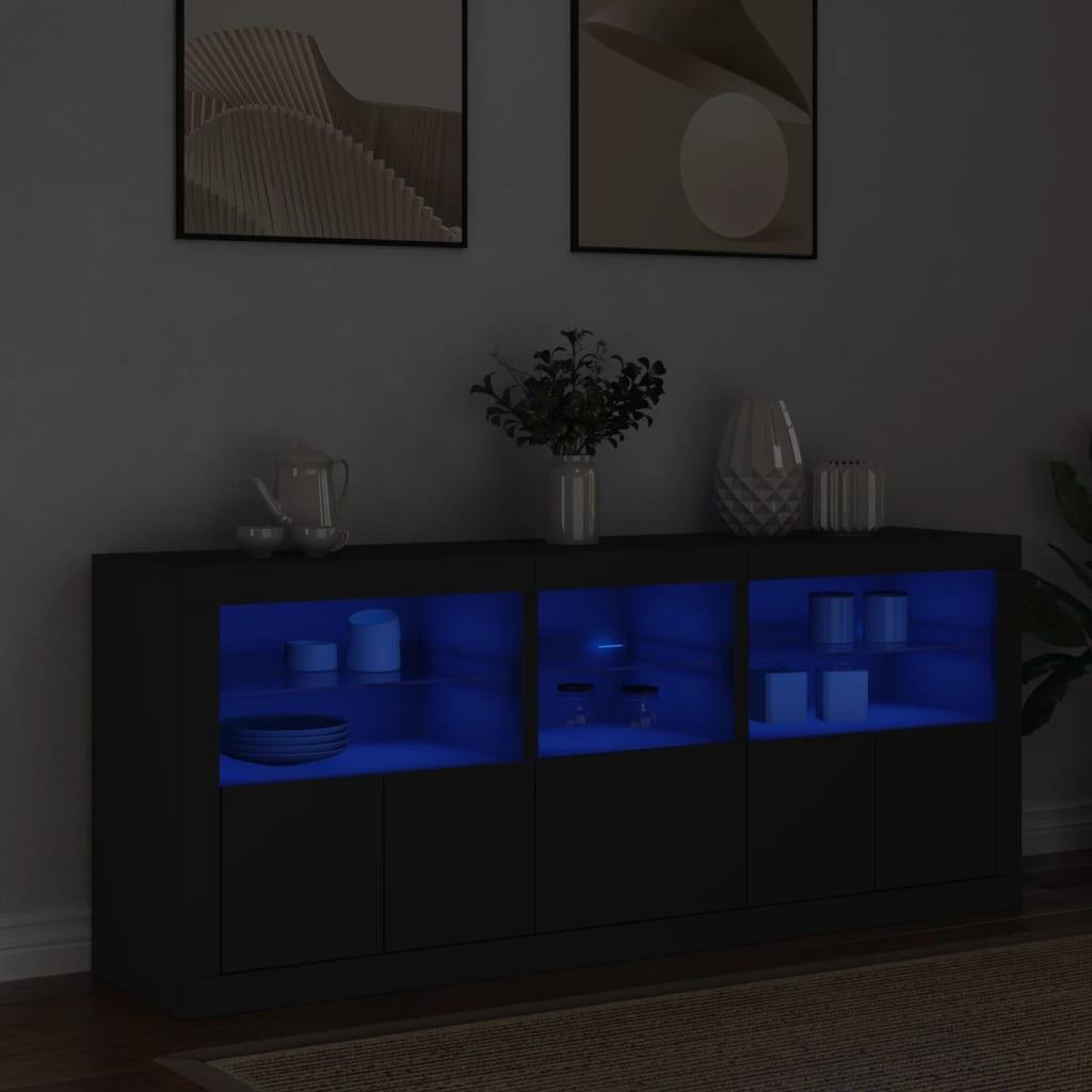 Skænk med LED-lys 162x37x67 cm sort