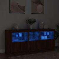 Skænk med LED-lys 162x37x67 cm brun egetræsfarve