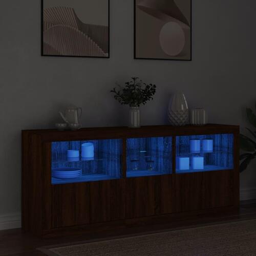 Skænk med LED-lys 162x37x67 cm brun egetræsfarve