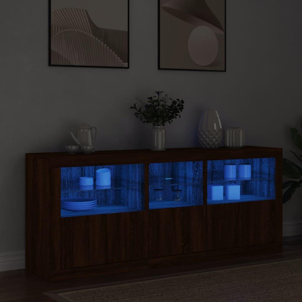 Skænk med LED-lys 162x37x67 cm brun egetræsfarve