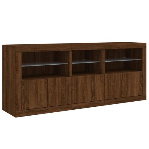 Skænk med LED-lys 162x37x67 cm brun egetræsfarve