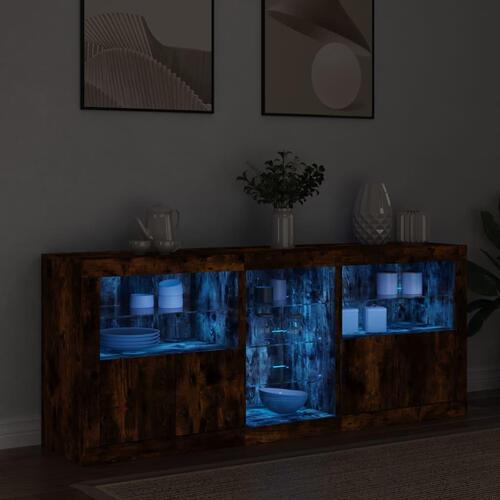 Skænk med LED-lys 162x37x67 cm røget eg
