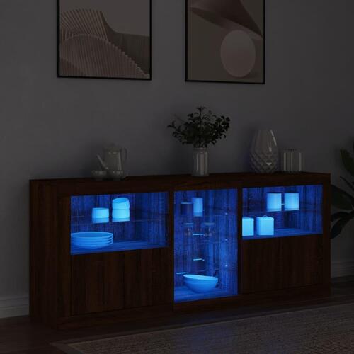 Skænk med LED-lys 162x37x67 cm brun egetræsfarve