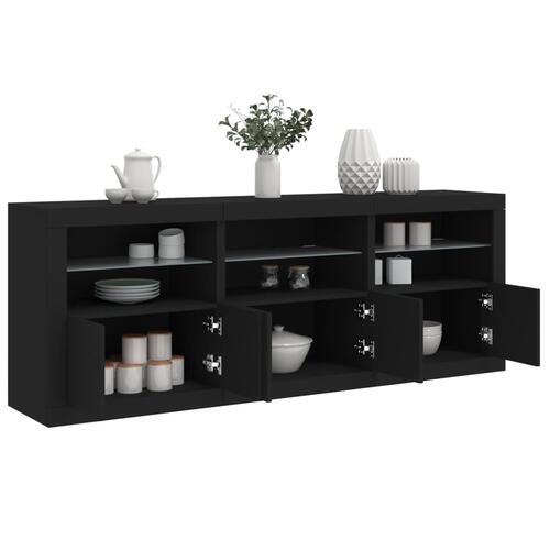 Skænk med LED-lys 181,5x37x67 cm sort