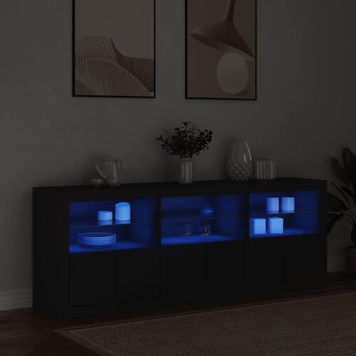 Skænk med LED-lys 181,5x37x67 cm sort