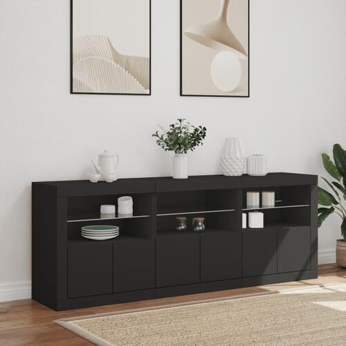 Skænk med LED-lys 181,5x37x67 cm sort