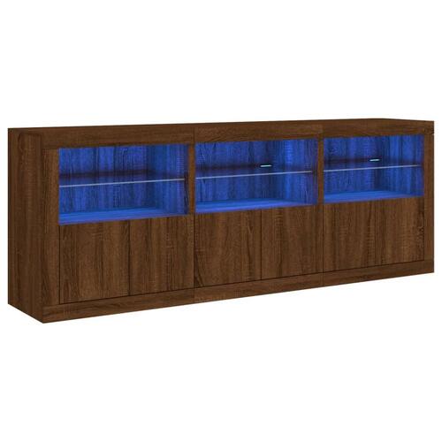 Skænk med LED-lys 181,5x37x67 cm brun egetræsfarve