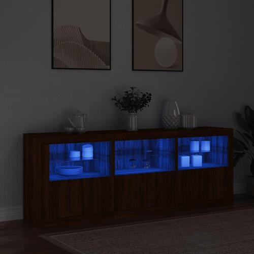 Skænk med LED-lys 181,5x37x67 cm brun egetræsfarve