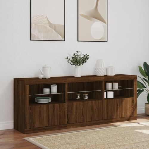 Skænk med LED-lys 181,5x37x67 cm brun egetræsfarve