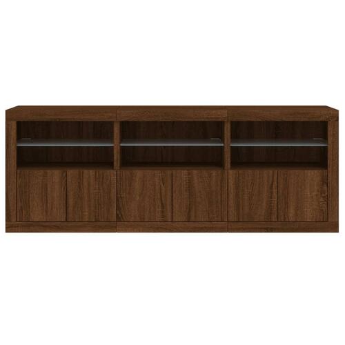 Skænk med LED-lys 181,5x37x67 cm brun egetræsfarve